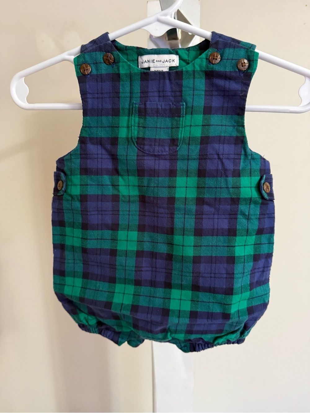 Janie and Jack Blue & Green Tartan Plaid Romper